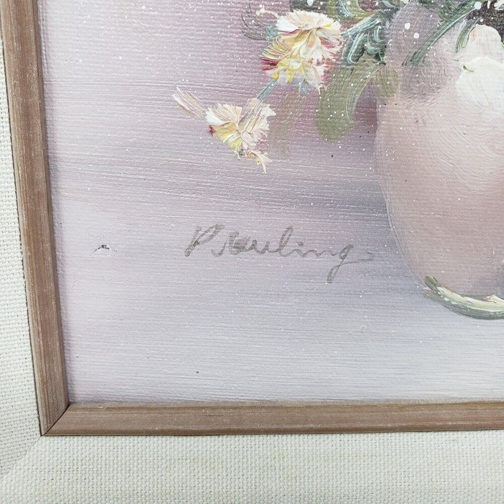 P. Keeling Still Life Floral Oil Painting 8x10 Canvas Signed Framed Flowers READ - Picture 3 of 16